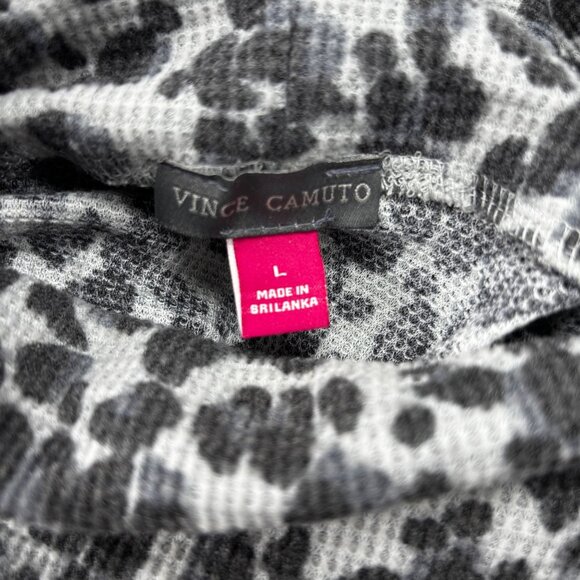 Vince Camuto Leopard Print Gray & Black Knit Turtleneck Sweater Womens L - Picture 10 of 11
